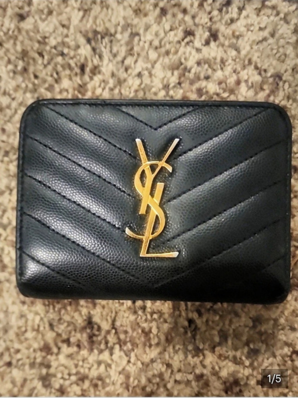 Saint Laurent Cassandre Matelassé Compact Zip-Around Wallet in Grain de Poudre